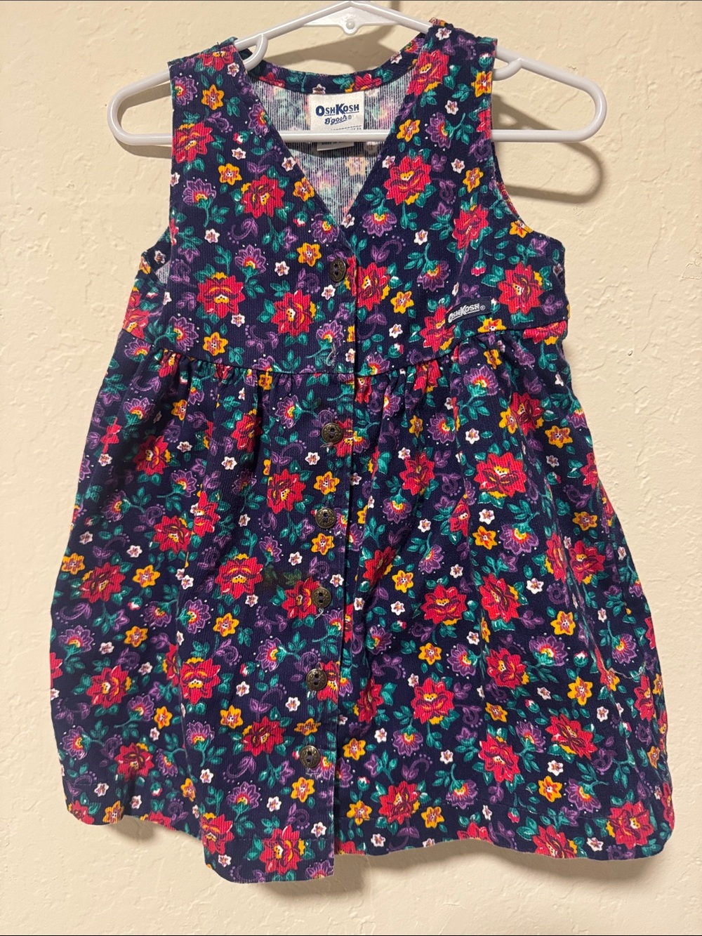 VINTAGE OshKosh B'gosh Navy Floral Button-Front Dress with Flowers 2T
